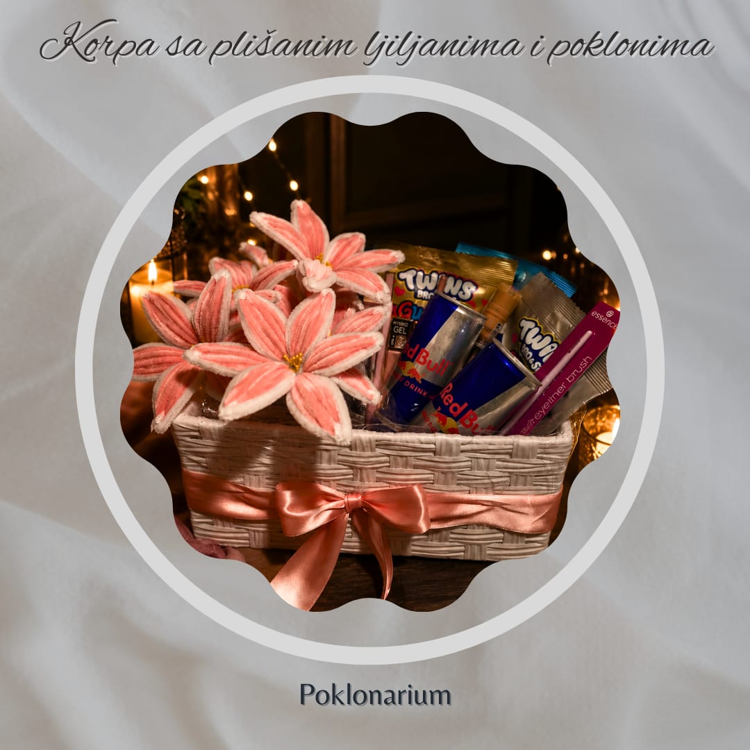 Korpa sa plišanim ljiljanima i poklonima